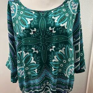New York & Company Green Paisley Blouse